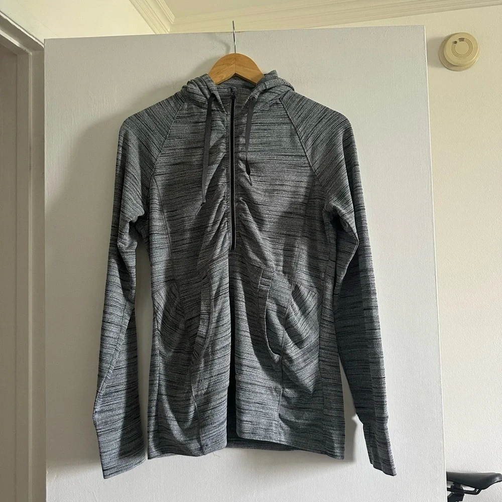 Athleta Gray Spacedye Heavenly Hail Activewear Half Zip Hoodie Sweater size M - Picture 2 of 9